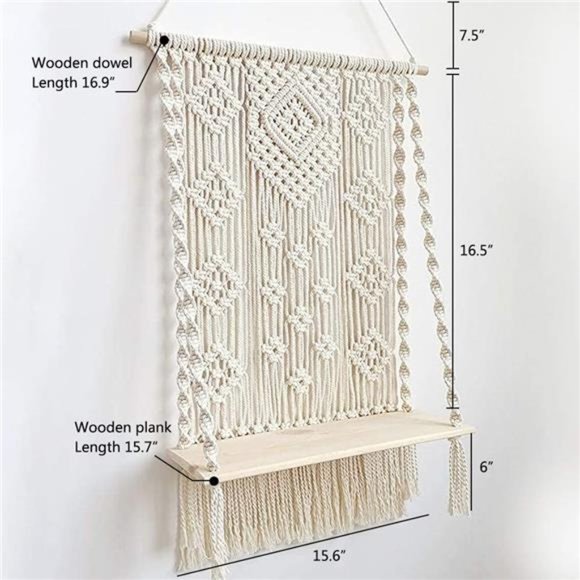 Handmade Macrame Wall Hanging Shelf, Boho Indoor Rope Plant Pot Basket Hanger Holder, Rope Plant Hanger